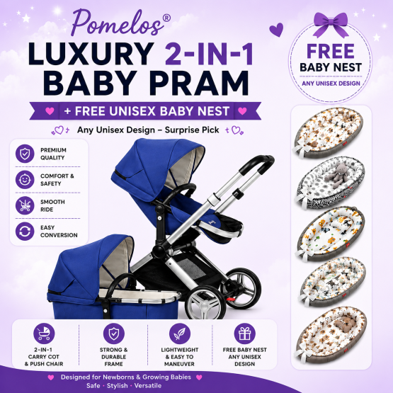 Pomelos® Luxury 2-in-1 Baby Pram + Free Unisex Baby Nest