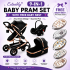 Cuteably® Luxury 9-in-1 Baby Pram Black + Free Unisex Baby Nest