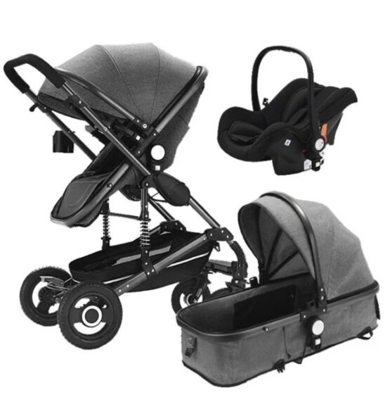Cuteably® Baby Pram – 9 in 1 Pram Bassinet with Push Chair Set – GREY