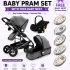 baby pram grey with free baby nest bed