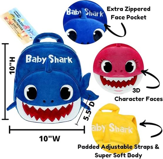 Kids Baby Shark Backpack – Machine Washable Toddler School Bag